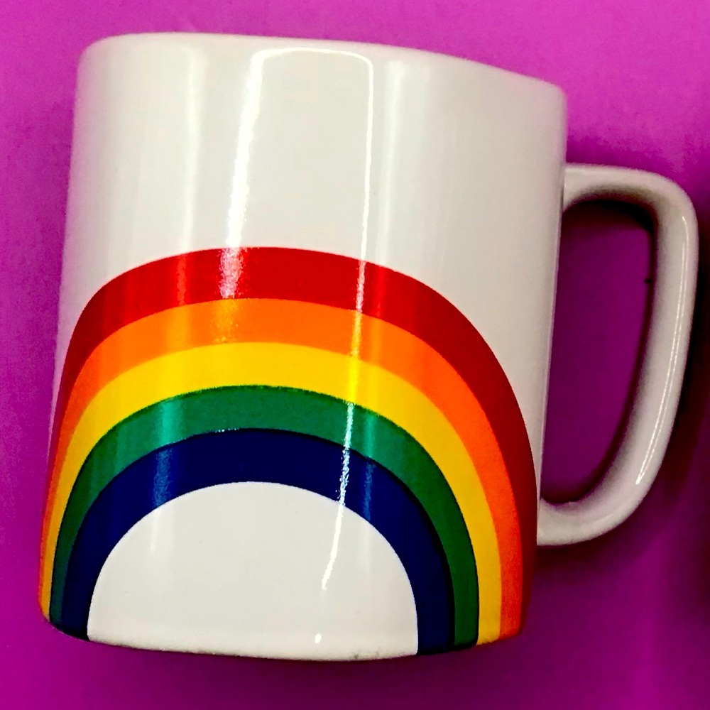 1980s Vintage Rainbow hexagon Coffee Mug Pair